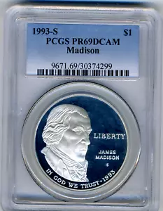 Sharp 1993-S Madison Silver $ PCGS PR69 VIRTUALLY Spot Free UN-Toned - Picture 1 of 4