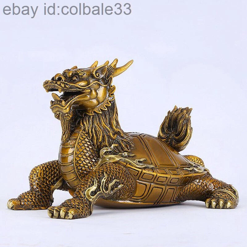 26.5cm 10" Old Chinese Brass dragon-turtle Lucky Fengshui Decor For Home Store - Image 1 of 1