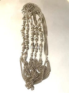 Vintage 1970’s 48” Stainless Steel Beaded Filigran Silver Tone Necklace - Flapper - Bild 1 von 10