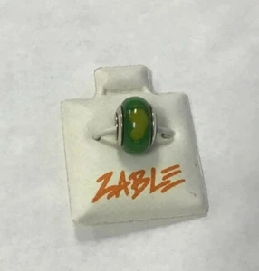 New Zable Bead Green w/ Light Green 3/8”wide 1/4”hole Murano Italian Blown Glass - Picture 1 of 6