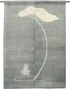 Linen Noren Japanese Door curtain Handcraft Flog Kaeru Ash Green 120x84cm Japan - Picture 1 of 6