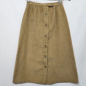 Vintage Bobbie Brooks Skirt Women 8 Beige Corduroy ALine Button Union Made 24x28 - Picture 1 of 11