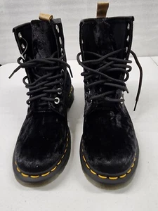 Dr Martens Air Wair PAGE Black Velvet Combat Boots Women's Size 6 US 37 EU 4 UK - Picture 1 of 13