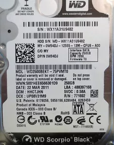 WD2500BEKT-75PVMT0 250gb Sata Laptop Drive - Picture 1 of 1