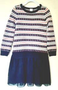 Girls GAP Dress Age 5 Winter Fairisle Navy Pink Vgc! - Picture 1 of 7