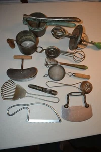 Lot 12 Antique Vintage Kitchen Utensils Tools Gadgets Wood Handles Primitive - Picture 1 of 14