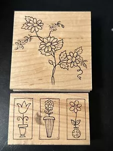 Lot Vintage Great Impressions Flower Vase Pictures Trio Rubber Stamp F232 & J65 - Picture 1 of 3