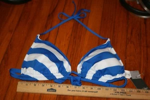 NEW Mossimo Resort Blue Womens Blue & White Striped Bikini Top Size D/DD - Picture 1 of 4