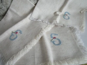 16" Cross Stitched Napkins or Bread Cloths Initial "S" set of 3 - Picture 1 of 3