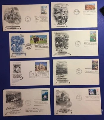(8) FDC STATES ARIZONA ALASKA ARKANSAS COLORADO CONNECTICUT Stamps Artcraft - Image 1 of 4