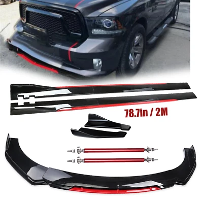 For Dodge Ram 1500 Front Bumper Lip Spoiler Splitter Side Skirt Glossy Black Red - Image 1 of 4