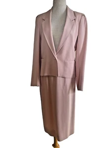 80er Vintage Talbots Rosa 100% Gaberdine Wolle Damen Midi Rock Anzug - Bild 1 von 7