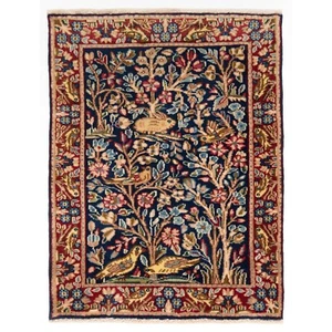 Kerman 84x65 cm Handgeknüpfter Perserteppich Kirman Orient Carpet Rug Blau - Picture 1 of 7