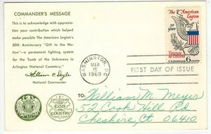 COLOR POSTCARD FDC 1369 AMERICAN LEGION Card From National Commander! - Picture 1 of 2