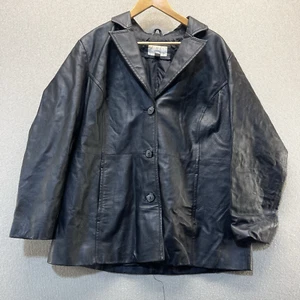 Worthington Women Genuine Leather Jacket Coat Size 1X Collared Button Casual - Picture 1 of 9