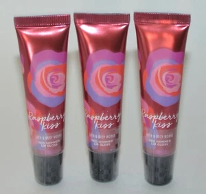 3 BATH & BODY WORKS RASPBERRY KISS RED SHIMMER LIP GLOSS SHINE BALM - Picture 1 of 4