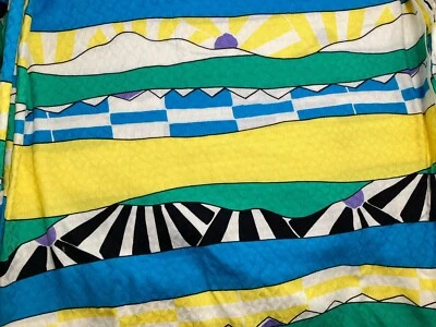 VTG Thompson of California Fabric 80s Retro Blue Yellow Abstract Sunset 4Yx42"W - Image 1 of 3