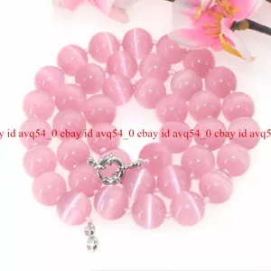 Bellissima collana perle tonde occhio di gatto opale messicano rosa 10 mm 18" AAA - Foto 1 di 12