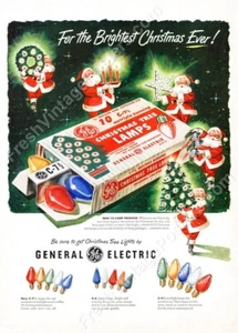 1951 G.E. Weihnachtsbeleuchtung Licht Set Birnen Vintage Werbung NEU Poster 18x24 - Bild 1 von 1