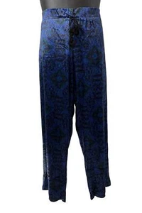 Susan Graver Printed Stretch Velvet Pants w/ Drawstring Blue Tapestry - Picture 1 of 1