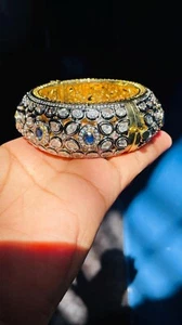 Blue Sapphire (Imitation) Moissanite Cuff Bangle Bracelet, Gold Plated Jewelry - Picture 1 of 4