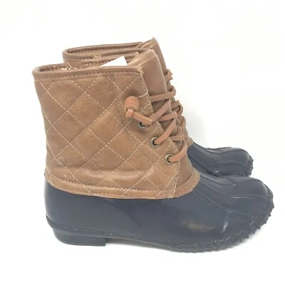 Botas Stevies Duck Niñas Talla 2 Azul Marino Marrón Cremallera Lateral Objetivo Lluvia Vástago de Acero Foto 1 de 4