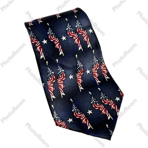 Stonehenge 100% Silk Neck Patriotic American Flag Navy Blue 62" - Picture 1 of 5