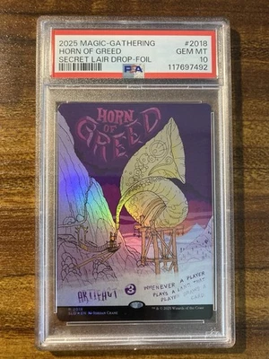 MTG✨HORN OF GREED Brdless/Ext/Full Art 🌈 FOIL✨SLD Garden Buds PSA 10 RARE - Image 1 of 4