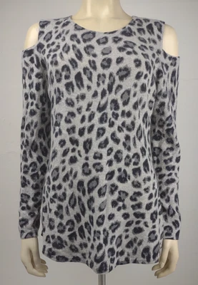 Charter Club Suéter Gris Negro Estampado Animal 100% Cachemira Hombro Frío Mediano Foto 1 de 4