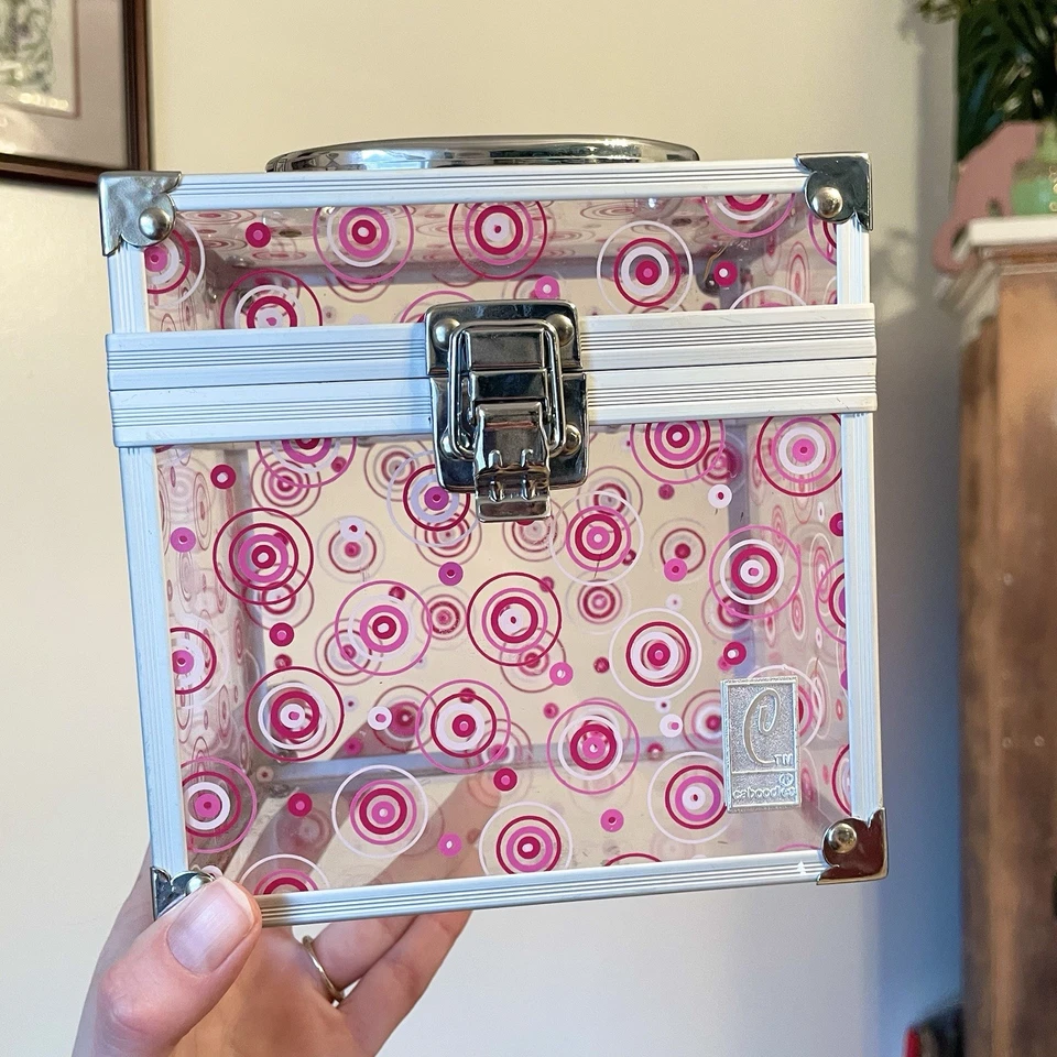 "Caja de almacenamiento de joyas cosméticas Y2K vintage con caboodles rosa transparente 4,5""x 6""" Foto 1 de 4