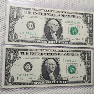 *Star* 1969 D $1 Federal Reserve STAR Note Consecutive Set Fancy Serial Numbers - Picture 1 of 9