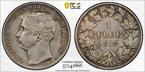 1847 German State Hohenzollern-Sigmar 1 Gulden PCGS XF40 POP/TOP 1/0 Scarce - Picture 1 of 5