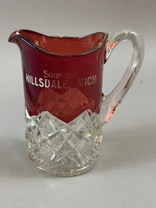 #301 Antique Original HILLSDALE Michigan Ruby Red Flash Souvenir Glass CREAMER - Picture 1 of 8