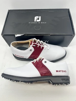 Tênis de golfe Footjoy Myjoys Premiere Series Packard personalizado branco patente vermelho 9 médio - Imagem 1 de 2