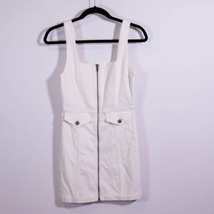 Mini Abito Alice + Olivia Thersa Zip Frontale Cotone Elasticizzato Denim Tank Bianco 2 - Foto 1 di 4
