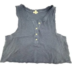 Aerie Distressed Henley Tank Top Womens M Blue Cropped Lounge Casual Fall Layer - Picture 1 of 3