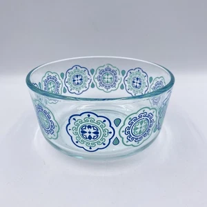 Pyrex Rührschüssel 6" x 3" Glas blau grün geometrische Kreise Vintage Design - Bild 1 von 7