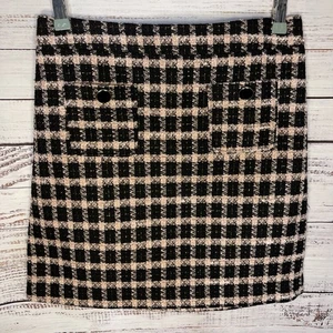 Maison D'Amelie tweed skirt US size 6 black pink white plaid pockets button mini - Picture 1 of 10