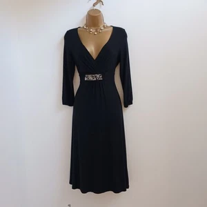 Boden Dress UK 10 R Worn Twice Black Stretch Jersey Funeral Occasion Beaded - Picture 1 of 13