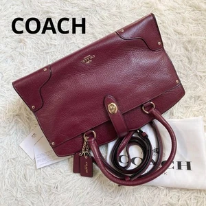 COACH Turnlock Leather Boston Two Way Shoulder Crossbody Bag Bordeaux - Bild 1 von 16