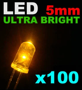 415/100# LED ultra bright Jaune 5mm lot de 100 + résistance    4000mcd - Imagen 1 de 1