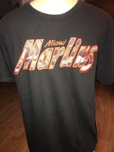 RARE 47 Brand Miami Marlins MLB Baseball Camouflage T Shirt BLACK CAMO sm bxf* - Picture 1 of 7