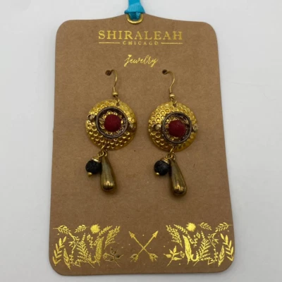 Anthropologie SHIRALEAH Saundra Earrings Dangle Earrings Gold and Red - Image 1 of 2