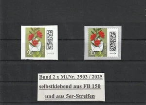 Bund Mi. 3903 / 2025 postfrisch selbstklebend aus FB 150 und aus 5erStreifen - Bild 1 von 1