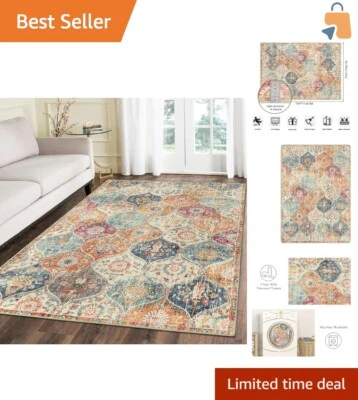 5x7 Moroccan Trellis Area Rug - Washable & Non-Slip Floral Living Room Carpet - Image 1 of 4