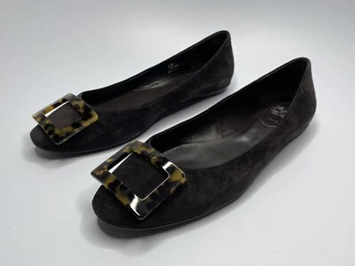New Roger Vivier Brown Suede Leather Ballet Flats Slip On Shoes Italy Sz 9 - Image 1 of 4