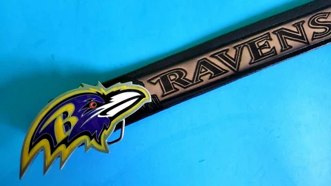 BALTIMORE RAVENS Genuine Leather Belt & licensed Epoxy RAVENS Buckle Cover