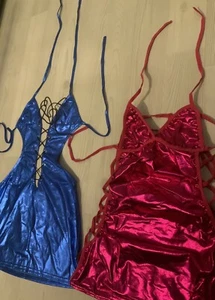 Valentine Day Wear Sexy Hot Pink Blue Babydoll Mini Tight Dress X2 - Picture 1 of 6
