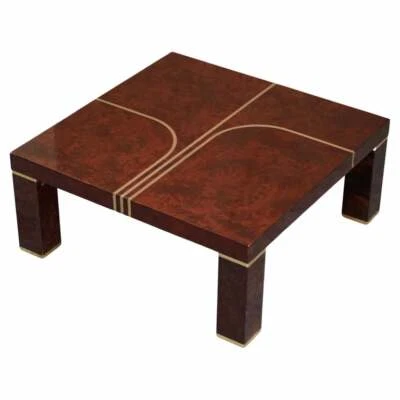 STUNNING CONTEMPORARY ART MODERN BURR WALNUT, BRASS INALY COFFEE COCKTAIL TABLE - Image 1 of 4