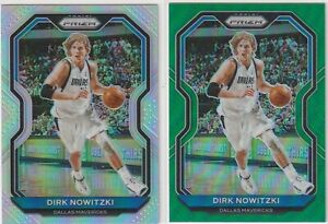Dirk Nowitzki lot of 2 2020-21 Panini Prizm silver and green prizm